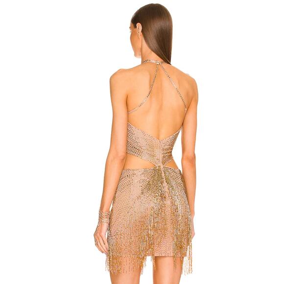 DUNDAS x REVOLVE Cher Embellished Mini Dress in Gold NWT Size XS - Picture 3 of 5